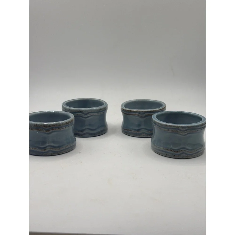 Set of 4 Todd English Gourmet Tuscan Blue Antiqued Embossed Napkin Rings